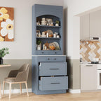 Merax Modern 83.7inch Freestanding Kitchen Hutch with Faux Marble Top, Kitchen Pantry with 5 Storage Drawers and Adjustable Shelf, Gray