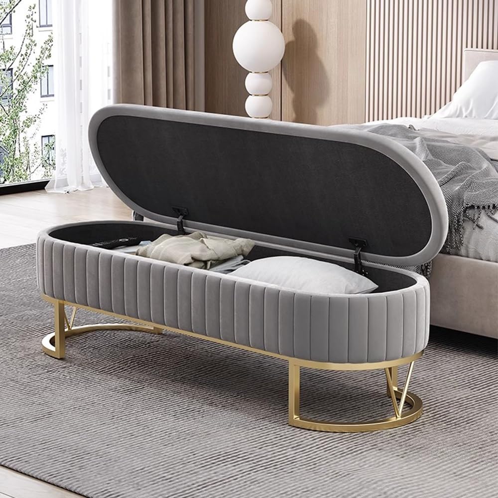 Modern Storage Bench Upholstered Bedside Stool with Metal Legs Modern for Living Room Entryway Entryway(Blue,Medium)