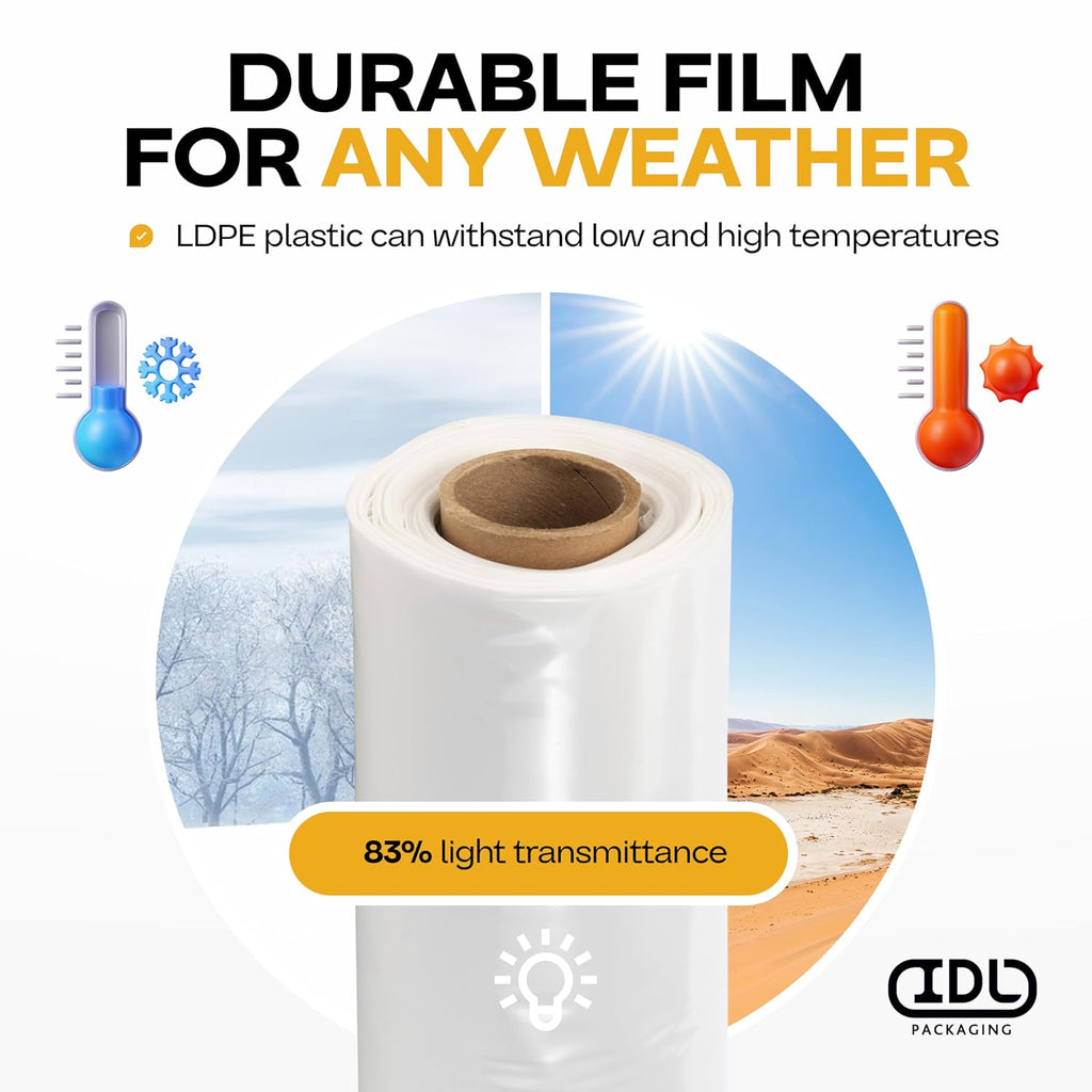 Plastic Sheeting 6 mil, 6' x 50' (300 sq. ft.) - Thick Semi-Clear Plastic Sheeting for Construction, Painting - Heavy Duty LDPE Film Roll - Vapor Barrier Semi-Clear Roll of Plastic by IDL Packaging