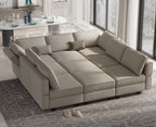 Belffin Modular Sectional Sofa with Ottomans Velvet Reversible Chaise Sleeper Bed Storage Seat Grey…, MD-S-1