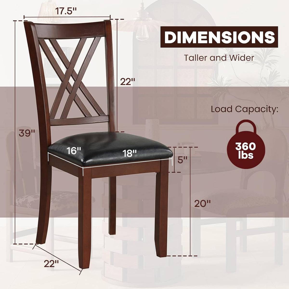 NAFORT Wooden Dining Chairs Set of 6, High Back Kitchen Chairs, Vintage Dining Room Chairs with Solid Rubber Wood Legs, Max Load 360 Lbs, Perfect for Kitchen, Dining Room, Cafe, Restaurant