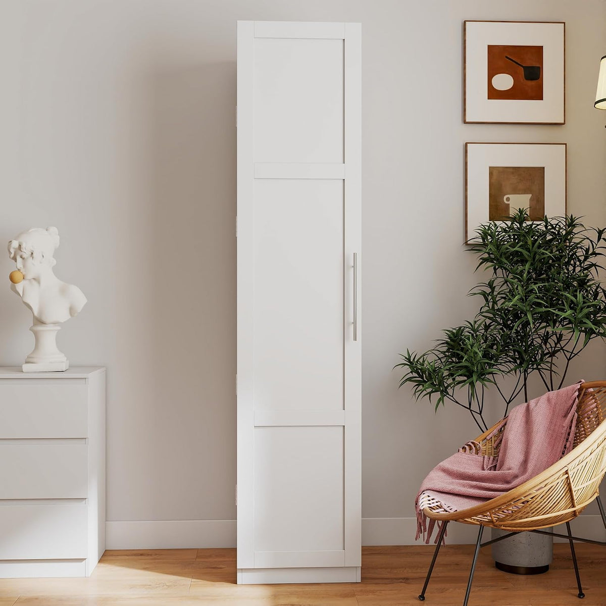 Modern Freestanding Kitchen Pantry Cabinet,Wooden Storage Cabinet with Doors & Shelves, Tall Buffet Sideboard for Kitchen, Living Room and Dinning Room