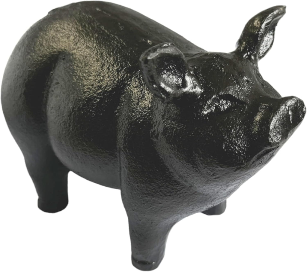 NACH Cast Iron Pig Statue, Standing Black Door Stopper, Rustic Paperweight