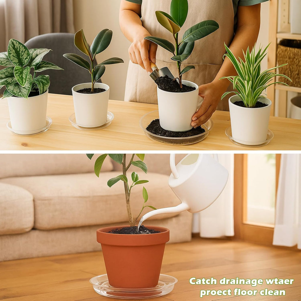 20 Packs 8 Inches Clear Plant Saucers for Indoor Outdoor Use Heavy Duty Plastic Plant Trays for Planter Bulk Flower Pot Drip Trays to Catch Water, 4 to 20 Inch, Round Transparent