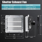 Criditpid 12 Inch Shutter Exhaust Fan, 970 CFM Wall Mounted Fan, Attic Vent Fan with Speed Controller and Thermostat for Greenhouse, Garages, Warehouse, Shed, Basement, Chicken Coops Ventilation.