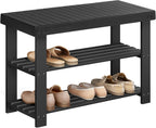 SONGMICS Shoe Rack Bench, 3-Tier Bamboo Shoe Storage Organizer, Entryway Bench, Holds Up to 286 lb, 11.3 x 27.6 x 17.8 Inches, for Entryway Bathroom Bedroom, Ink Black ULBS04H