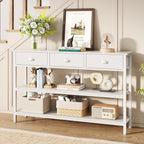 Furologee White Long 47" Console Sofa Table with 3 Drawers, Entryway Table with 3-Tier Storage Shelves, Display Shelf for Entry Way, Hallway, Couch, Living Room, Kitchen, Foyer | Industrial Hallway Table with Open Wooden Shelves for Hallway, Entry Way