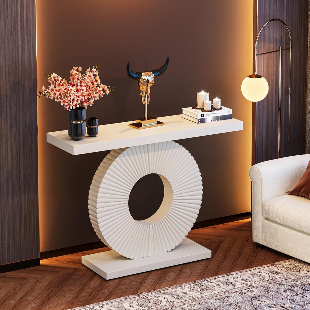 Tribesigns Modern Console Table with Geometric Base, 40 inch Wood Entryway Table Sofa Table Narrow Long, Contemporary Accent Table for Living Room, Entryway, Hallway