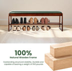 FAHKNS Shoe Bench with Leather Cushion 2 Tiers Shoe Rack 39.4" Rubberwood Shoe Organizer for Hallway, Living Room, Bedroom, Closet