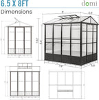 Domi 6.5x8FT Polycarbonate Greenhouse with Automatic Vent, Extra Tall 7.8FT Walk-in Aluminum Frame, Weather-Resistant Green House with Shelves & Hooks for Outdoor Garden, Backyard, Dark Grey