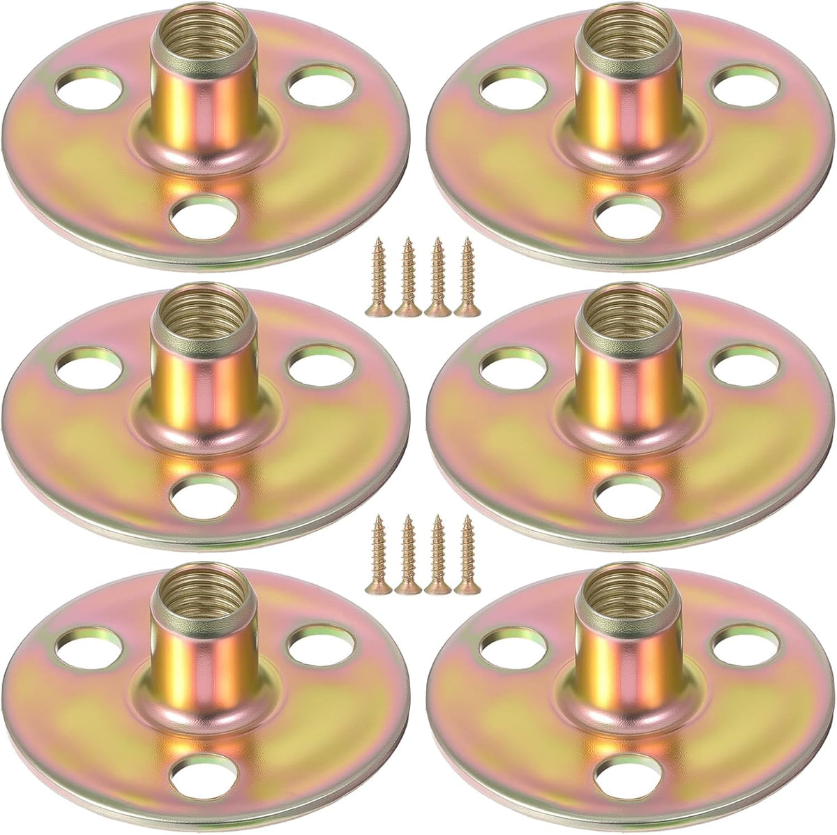 6 Sets Furniture Leg Mounting Plates 5/16 Furniture Leg Mounting Plates Three Hole Cylindrical Plate with 18 Screws Cylindrical Plate Nut T Nuts for Sofa Chair Cabinet Couch Strengthen Weak Feet