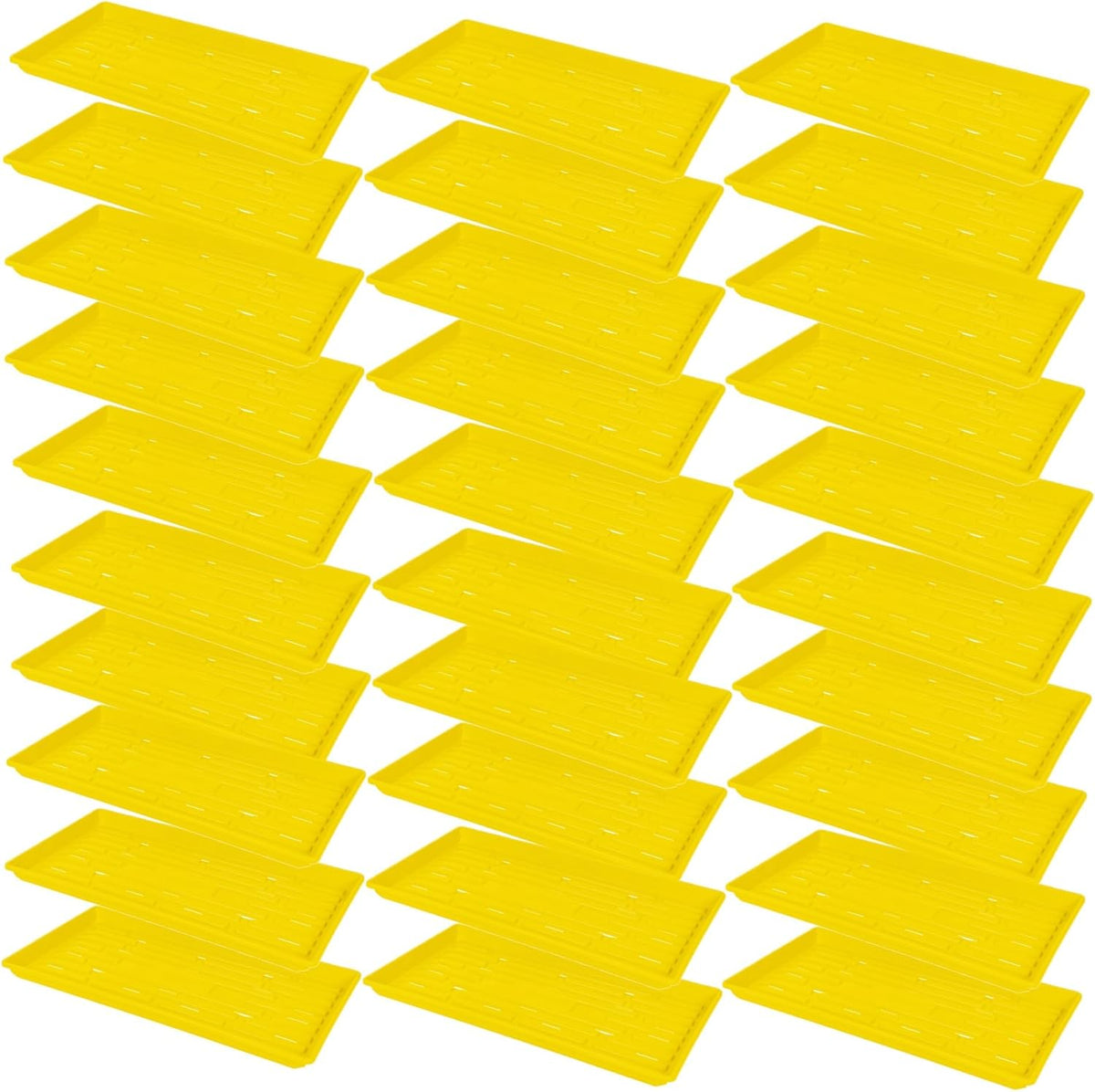 SUNPACK 10" x 20" Heavy Duty Shallow Plastic Seed Starting Tray, Yellow, 1" (Pack of 30) - Lined with Drainage Holes for Excess Water and Aeration, Ideal for Greenhouses or Indoor Gardening