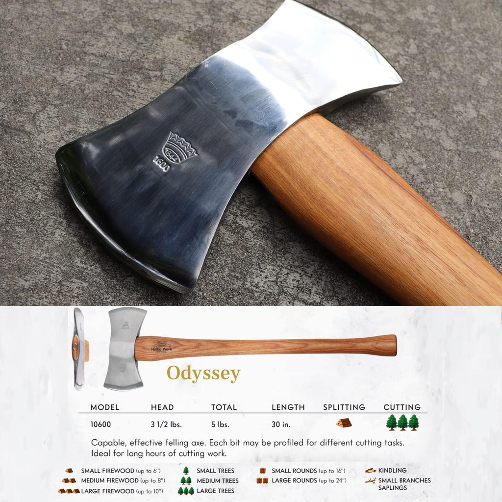 1844 Helko Werk Germany Classic Odyssey Double Bit Axe - Made in Germany Double Bit Axe and Felling Axe for Cutting Large Timber, Felling Trees - Head 3.5 lbs, Handle 30 in. (Odyssey) #10600