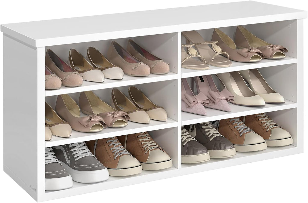 VASAGLE Shoe Bench, Storage Bench, 6 Compartments, Adjustable Shelves, for Living Room, Entryway, Dorm, 11.6 x 39.4 x 19.7 Inches, Cloud White ULSB036W01