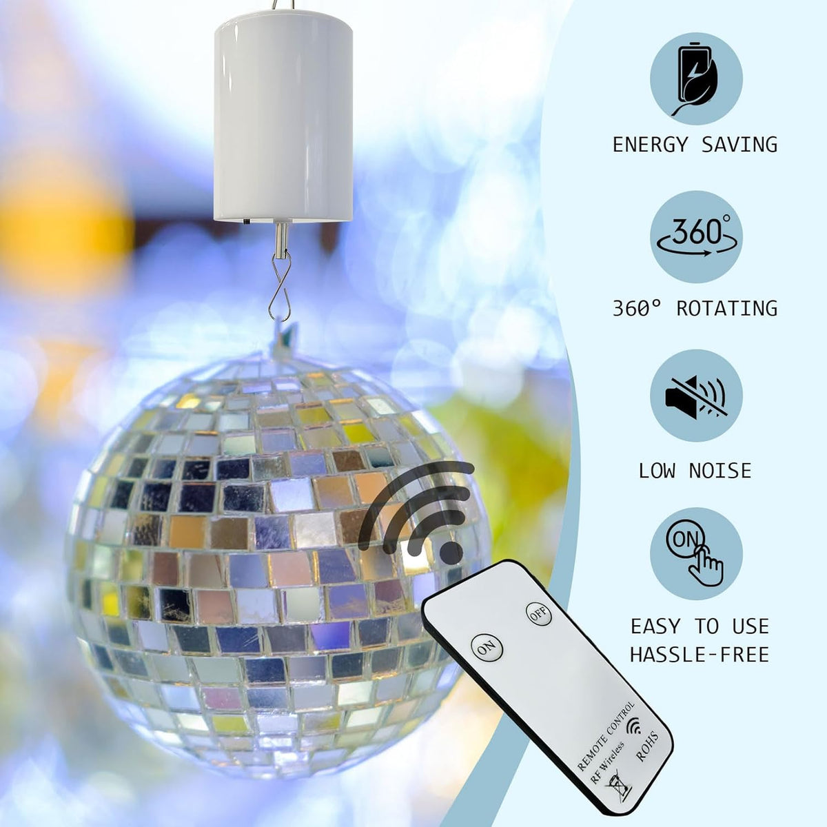 Disco Ball Wind Spinner Mirror Ball Hanging Display Rotating Spinner, Garden Decor with Mini Remote Controller for Battery Operated Motor-20 RPM