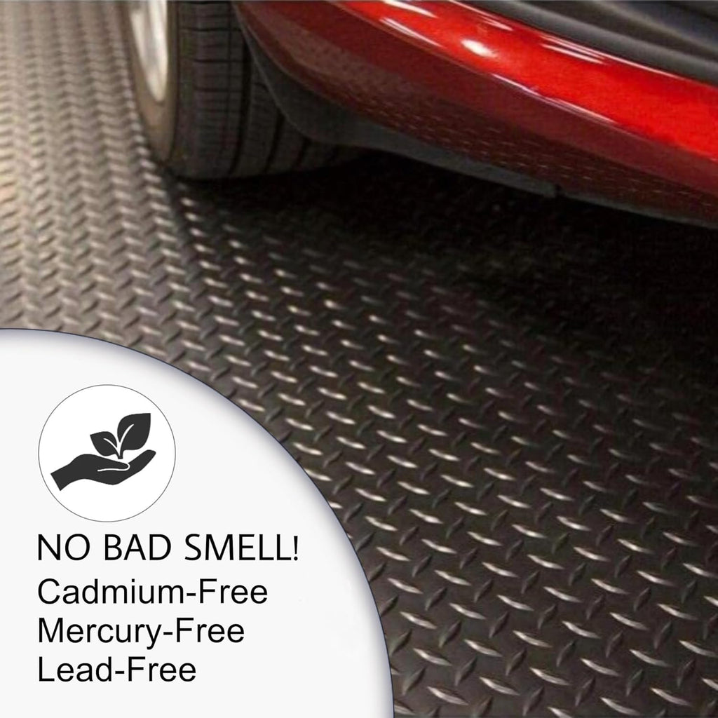 SEAL 6 x 15 Ft Premium Garage Floor Mat, Solid 2.8mm Thickened Black Commercial Grade Heavy Duty Parking Mat for Garage Floor, Golf Cart, Water/Stain Resistant Floor Runner (Embossed Diamond Plate)