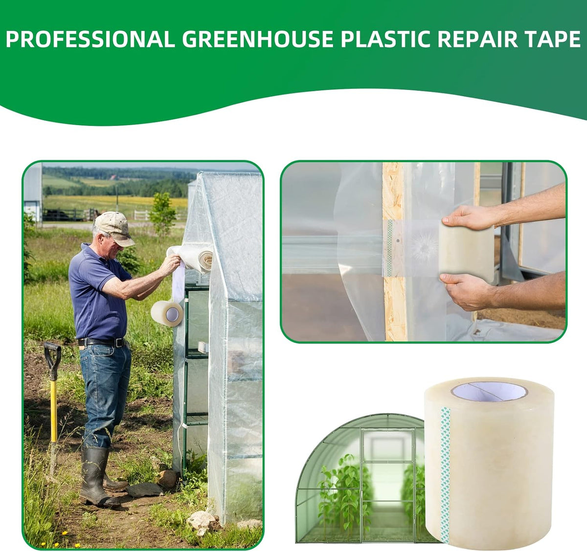 Greenhouse Repair Tape, 6.3 mil Thickness Greenhouse Plastic Tape, Clear UV Resistant Greenhouse Sheeting Coverings Film Tape(6inX213ft)