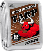 Tarp 20x20 ft Heavy Duty 10mil Silver/Brown 100% Waterproof High Durability Multipurpose Outdoor Tarpaulin,Uv Resistant,for Courtyards,Camping, Canopy, Trailer, Boats, Camping, Etc -by MVPNET