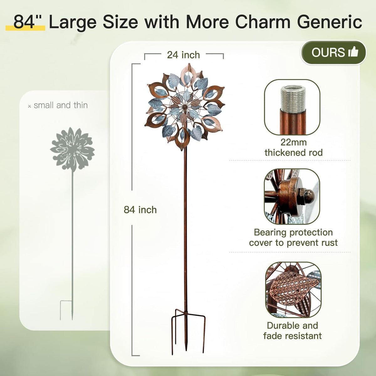Wind Spinners Outdoor for Yard and Garden, Metal Large Wind Spinner & Sculptures 84 Inch, Garden Spinner Windmills for Yard Decor Gifts for Family Friends