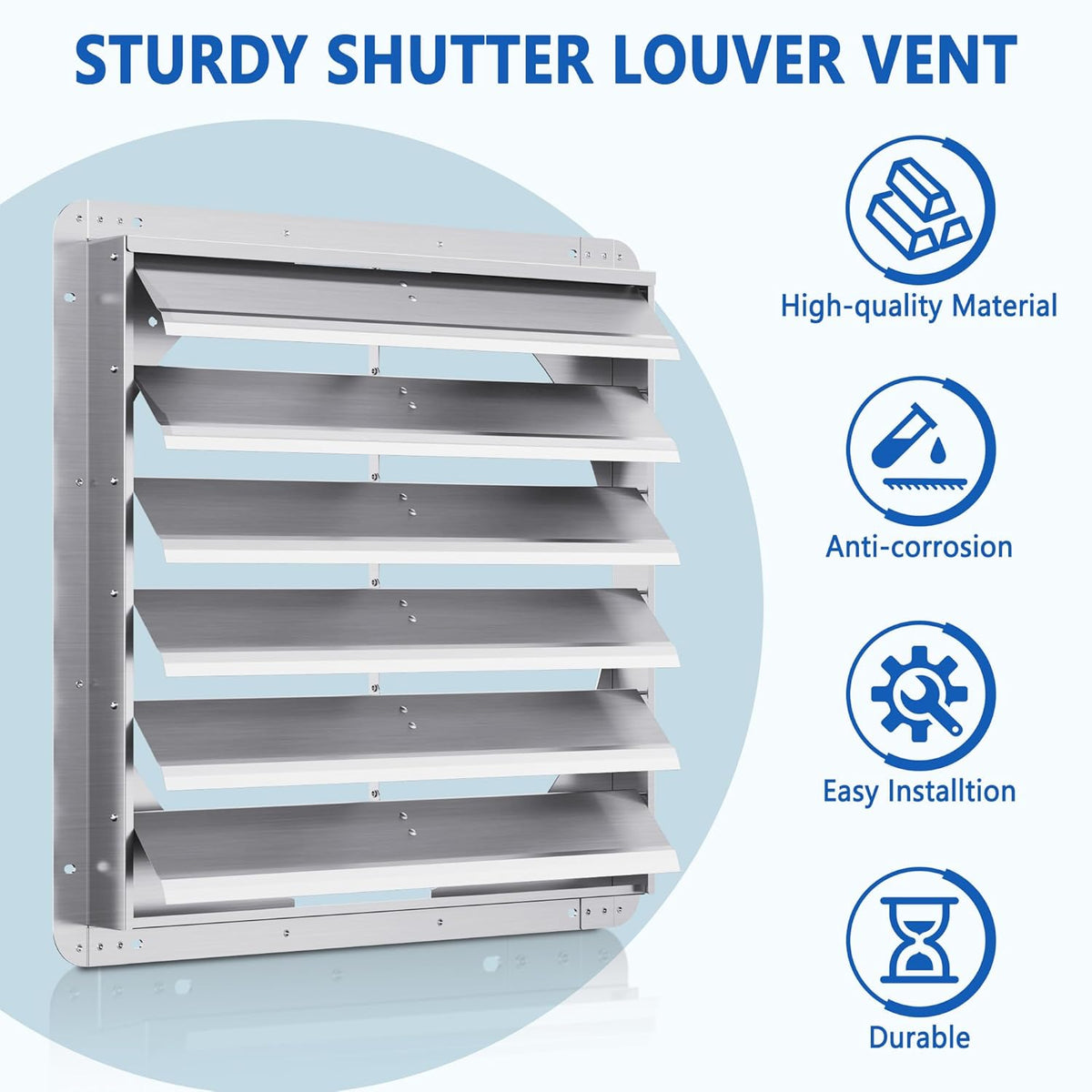24 Inch Galvanized Shutter Exhaust Louver Vent, Automatic Gravity Shutter Louver Vent for Home Attics, Workshops, Barn, Greenhouse (Motor&Blades are not Included)