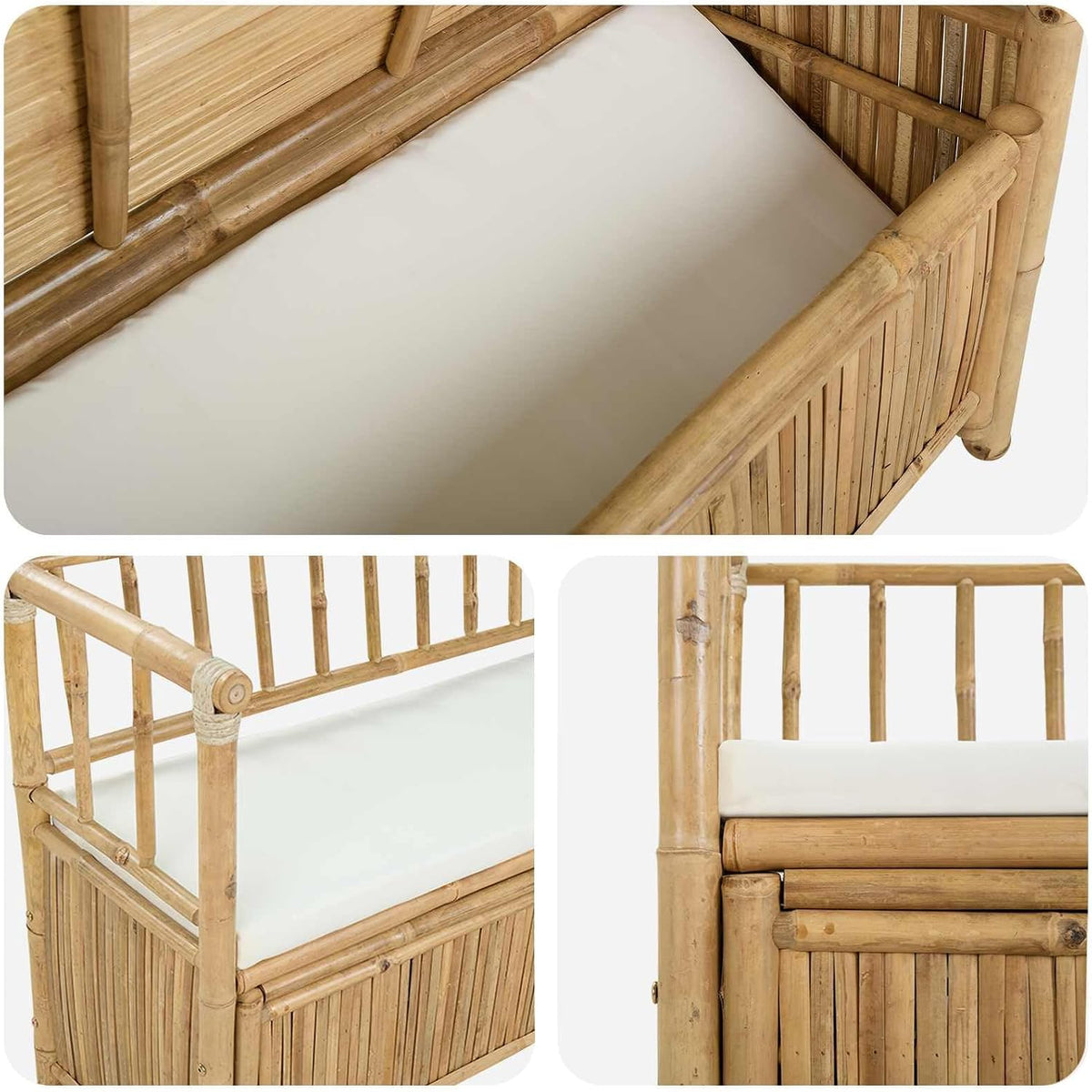 Bamboo Garden Storage Bench 110 x 47 x 80 cm, Natural Finish with Hidden Storage Compartment, Post Leg Design for Stability, Indoor Outdoor Use, Easy Assembly Required