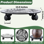 1 Packs Large Metal Plant Caddy with PU Wheels 13.6" Heavy-Duty Wrought Iron Rolling Plant Stands Indoor Outdoor Wheeled Plant Dolly Planter Mover Rollers Plant, Leaf Style