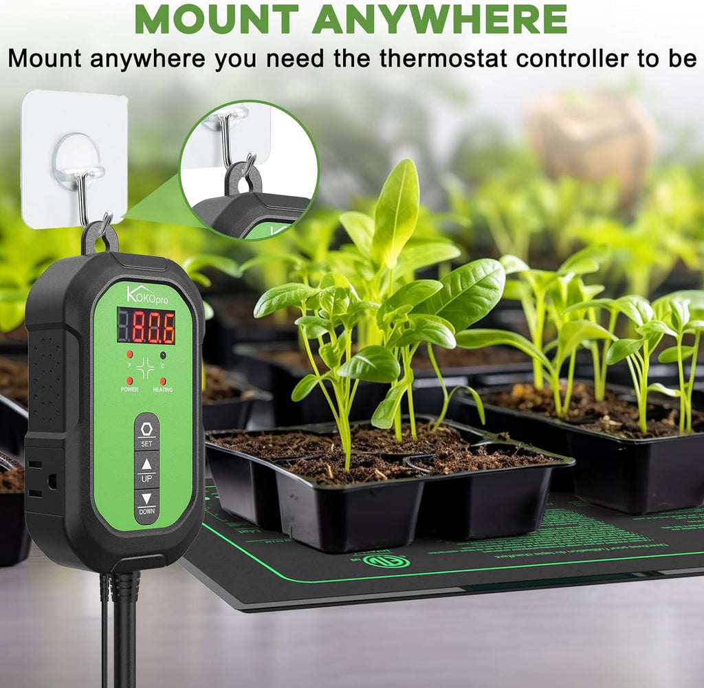 10"x 20" Seedling Heat Mat and Digital Thermostat Combo Set - KOKOPRO Warm Hydroponic Heating Pad for Seed Germination Indoor Gardening Greenhouse for Reptiles Seedlings Incubation Fermentation