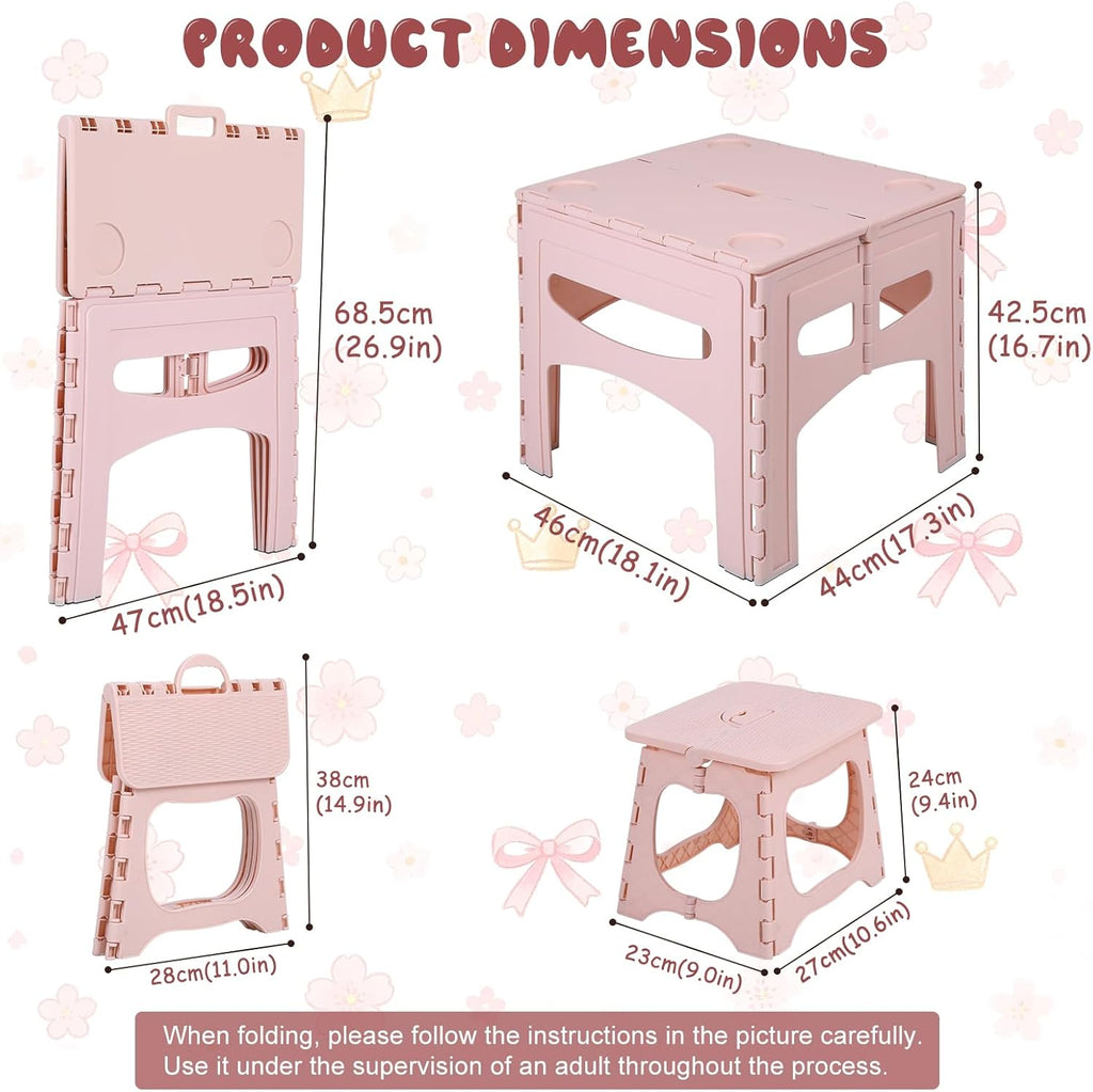 cdar Toddler Table and Chair Set, Kids Table and Chairs, 1 Folding Desk and 2 Chairs, Kids Folding Tables and Chair for Indoor Outdoor Use Light Pink