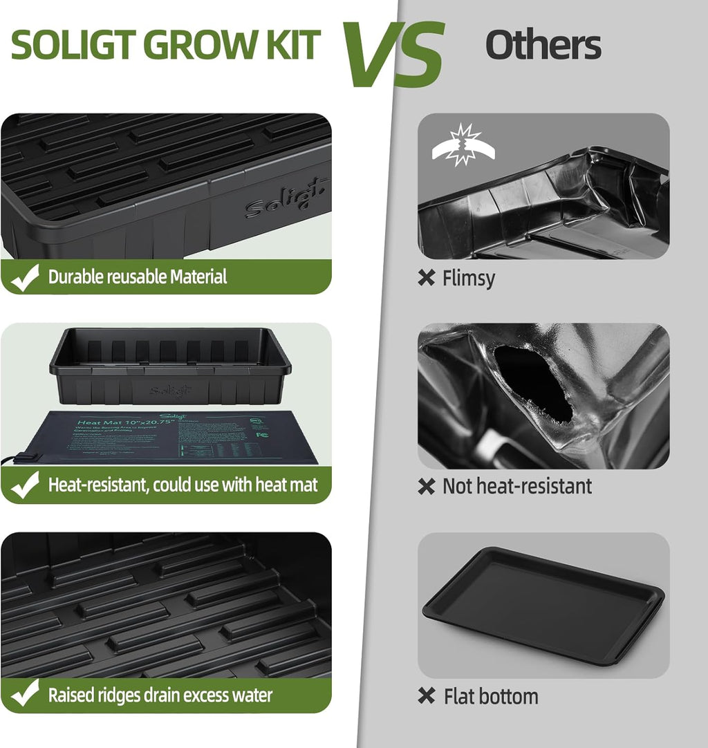 SOLIGT Extra Thick Heavy Duty 10 Pack Seed Starting Trays - Microgreens Growing Trays Seedling Plant Germination Starter Tray Transplant Fodder Flats, No Holes, No Leakage, Reusable, 14 * 10.8 * 2.3"