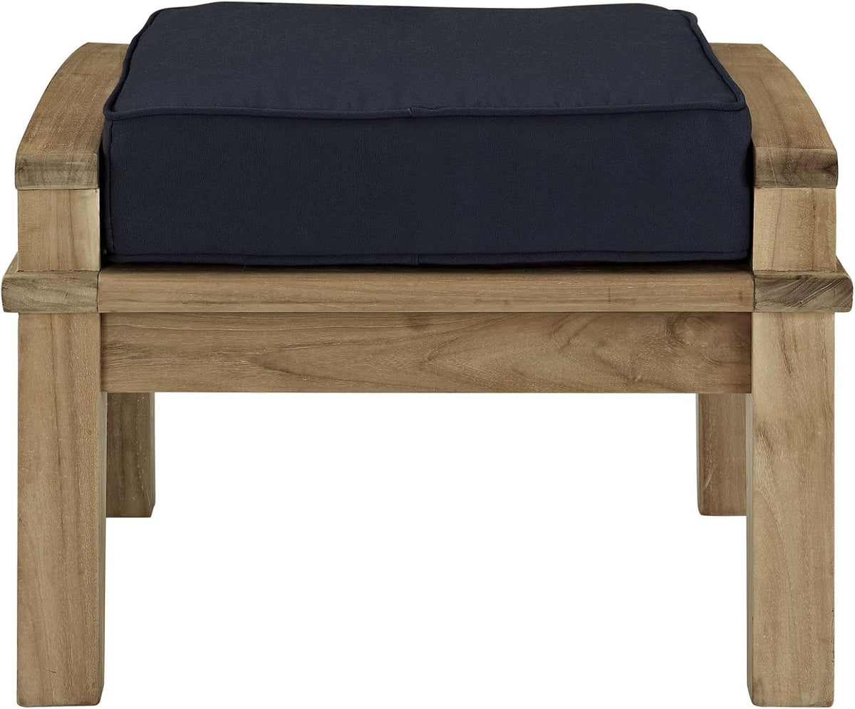 Modway Marina Outdoor Patio Teak Ottoman, Natural Navy