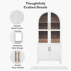 71" Tall Arched Farmhouse Pantry Cabinet with Adjustable Shelves & Glass Door, Spacious Storage Cabinet with Hidden Drawer & Door Racks for Kitchen, Dining Room, Living Room(White)