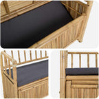 Natural Bamboo Garden Storage Bench 110x47x80 cm, Outdoor Patio Seat with Hidden Storage Compartment, Post Leg Design for Modern or Rustic Decor, Easy Assembly Required