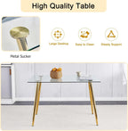 Modern Gold Glass Dining Table Set for 4, 51'' Clear Glass Top Rectangular Dinner Room Table Set, 5 PCS Luxury Kitchen Table Set, Black Woven Chair for Kitchen Apartment Living Room