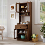 KEIKI 70.87" Tall Kitchen Pantry Storage Cabinet with Countertop, Glass Doors, Drawers, Microwave Stand and Shelves, Freestanding Wood Hutch Food Pantries Buffet Cupboard for Coffee Bar, Dining Room