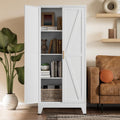 COFaR White Farmhouse Storage Kitchen Pantry Cabinet with 2 Barn Door, 3 Adjustable Shelves and Legs, for Cupboard/Dining Room/Bathroom/Living Room/Office/Laundry Room (White, 61" Farmhouse)