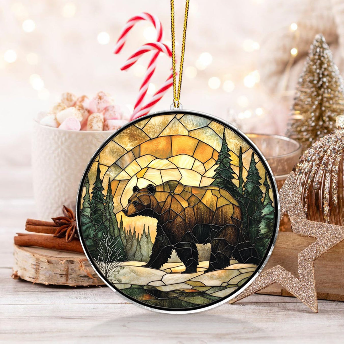 Bear Suncatcher – Grizzly Bear Window Hanging Art for Cabin Decor, Rustic Nature Wildlife Gift for Outdoors Lovers – Forest Animal Window Ornamen, Nature Lover Gift for Outdoors Enthusiastst (Sun-29)