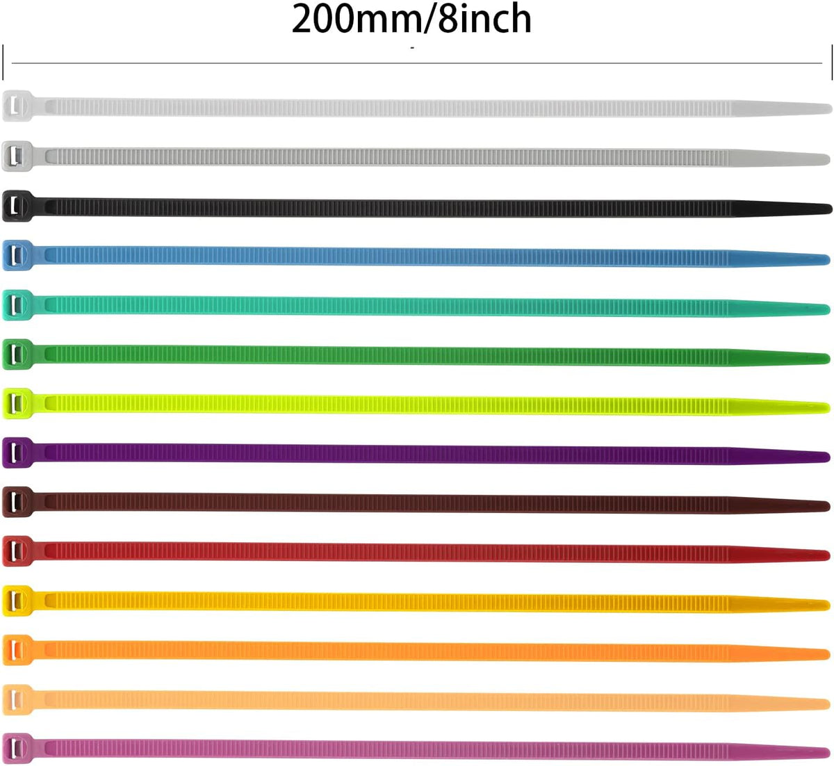XINGO 100PCS Cable Zip Ties Heavy Duty, Premium Nylon Plastic Wire Ties with 50 Pounds Tensile Strength, Self-Locking Black Nylon Zip Ties for Indoor and Outdoor (8 inch, Brown)