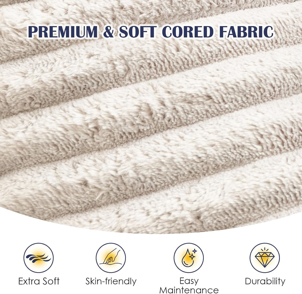 Round Ottoman,Corduroy Pouf Foot Rest,Beige,20x15 in | Corduroy Cover,Storage Ottoman Footstool for Living Room,20x15 Soft Floor Poufs,Memory Foam Filling,Footrest only