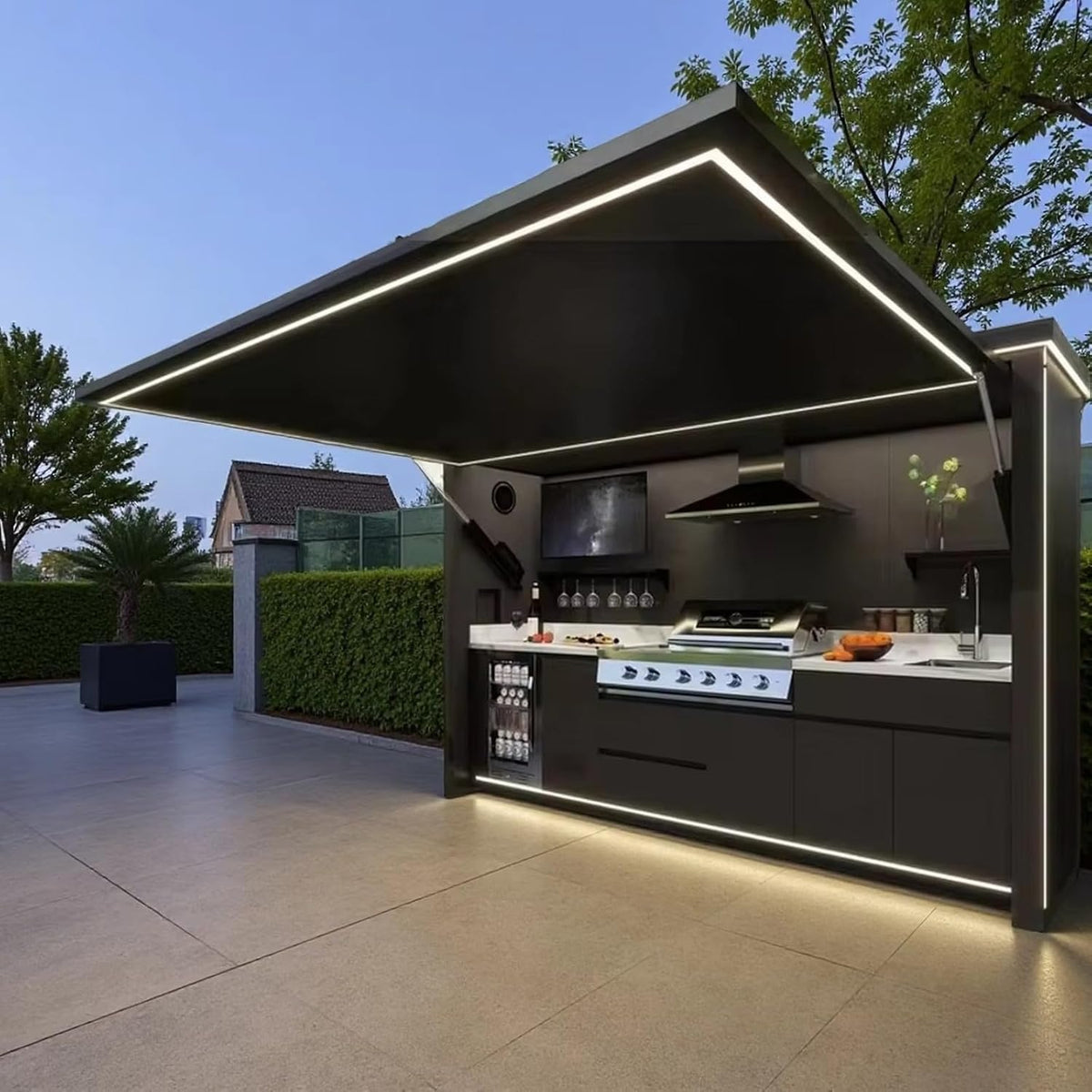 Outdoor Kitchen Stainless Steel Cooking Station Commercial BBQ Cabinet | Outdoor Kitchen Unit with Expandable Cooking Space and Service Counter for Catering Projects Event Food Service Vendor Setup