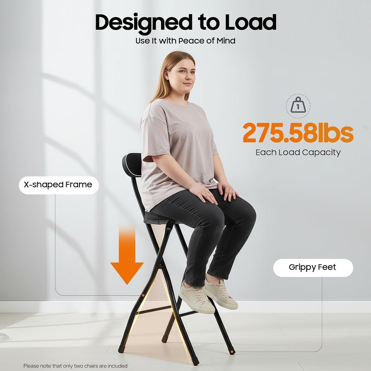 2PCS Cushioned Padded Folding Stool, 35In Portable Folding Stool with Backrest Lightweight Counter Height Bar Stool Weight Capacity of 275.58Lbs for Living Room Garage Workshop Studio