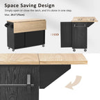 Floating Island Kitchen with Drop Leaf Countertop Internal Storage Rack, Kitchen Island with Storage with Wheels Towel Rack， for Kitchen, Dining Room, Black