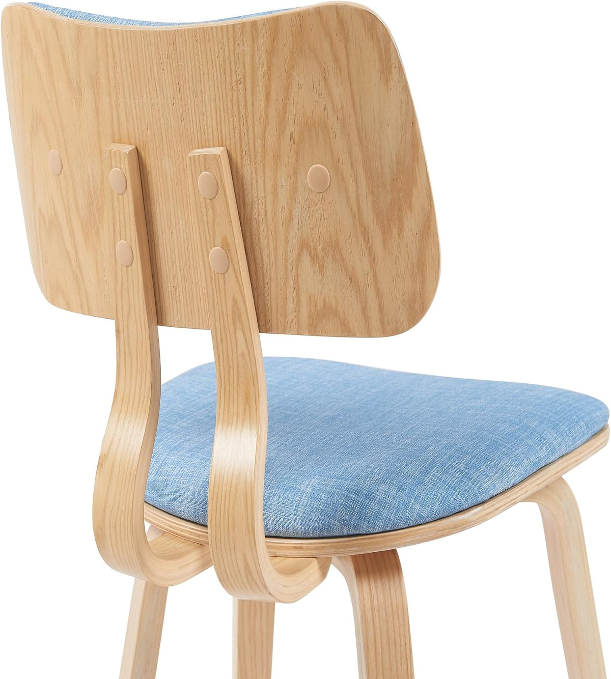 Armen Living Jaguar Mid-Century Dining Chair with Light Blue Fabric Upholstered Seat and Patterned Oak Wood Finish