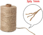 1mm 328 Feet Natural Jute Twine, for Crafts Gift, Craft Projects, Wrapping, Bundling, Packing, Holiday Packaging Twine, Gardening and More, Jute Rope to Use Around The House and Garden