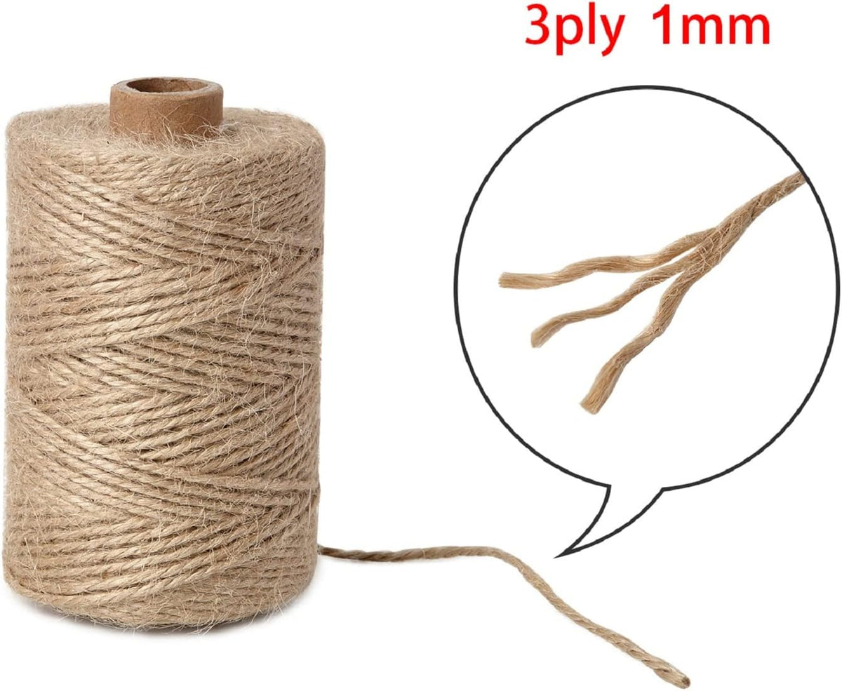 1mm 328 Feet Natural Jute Twine, for Crafts Gift, Craft Projects, Wrapping, Bundling, Packing, Holiday Packaging Twine, Gardening and More, Jute Rope to Use Around The House and Garden
