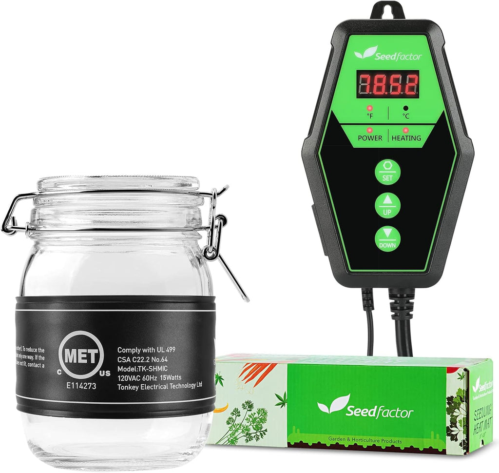 Seedfactor 3.5" x 21" MET Certified Seedling Heat Mat and Digital Thermostat Combo Set