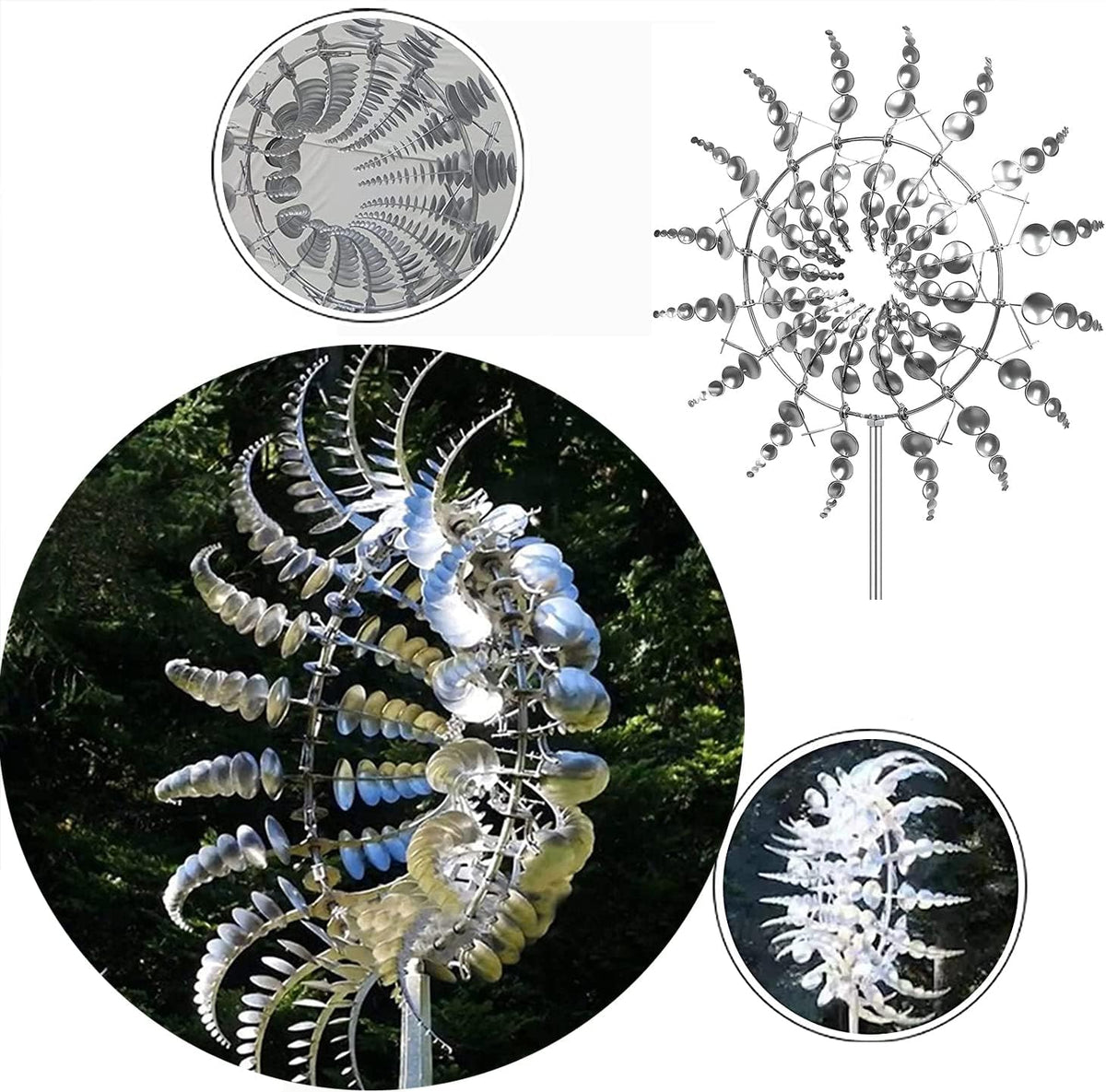Wind Spinners for Yard and Garden，Windmills,Garden Decor for Outside,Metal Yard Art (1 PCS -Silver)