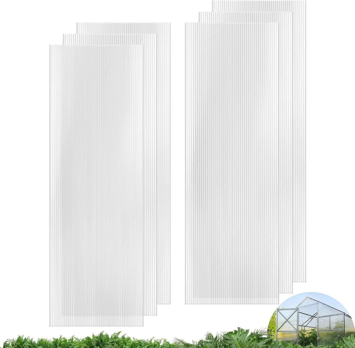 UMIG 6 PCS 6' x 2' x 0.32'' Polycarbonate Greenhouse Panels, Twin-Wall Waterproof UV Protected Corrugated Plastic Roof Panels Sheets, Clear Replacement Panels for Greenhouse, Outdoor, Plant