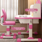 Kids Desk and Chair Set, Height Adjustable Study Table for Home and School | Study Writing Desk With Widened Desktop, Bookstand, Storage Drawer and Ergonomic Chair for Boys and Girls. Pink