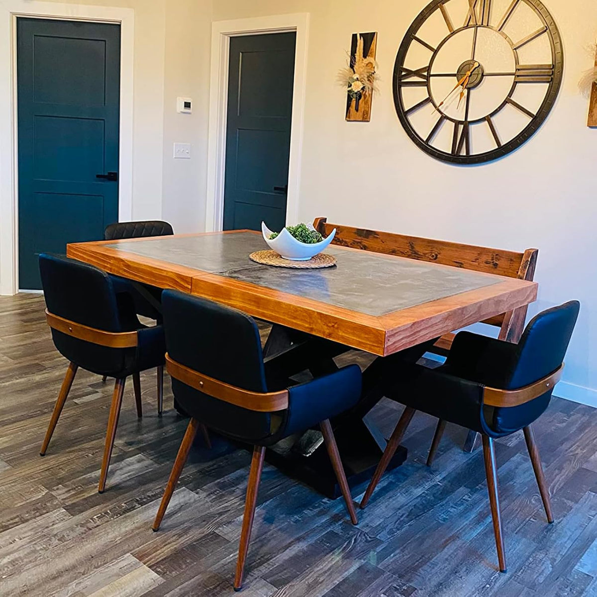 LUNLING Mid Century Modern Faux Leather Dining Chairs Set of 4,Green Upholstered Seat,Metal Legs,Adjustable Foot for Kitchen Dining Room Desk Chairs