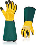 Vgo... Safety Work Gloves Men,Extra-long Cuff, Cow Grain Leather,Puncture-proof, Thornproof, Durability, Touchscreen,Gardeing (1 Pair,Size S, Golden Green, CA7472)